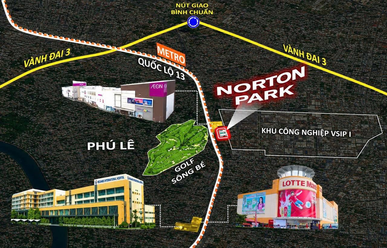 Bản đồ vị trí Norton Park cạnh AEON Mall Bình Dương, VSIP I, Quốc lộ 13